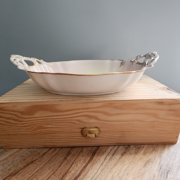 Vintage Floral I. Godinger Porcelain Dish With Gold Trim - Picture 2 of 10